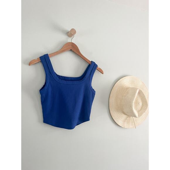 Madewell | NWT | The Tailored Crop Tank in Sleekhold | Pure Blue | Sz XS - Picture 2 of 7